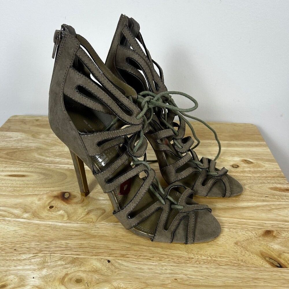 Red Kiss Womens Standress Brown Suede Lace Up Cage Stiletto Heels Size 8